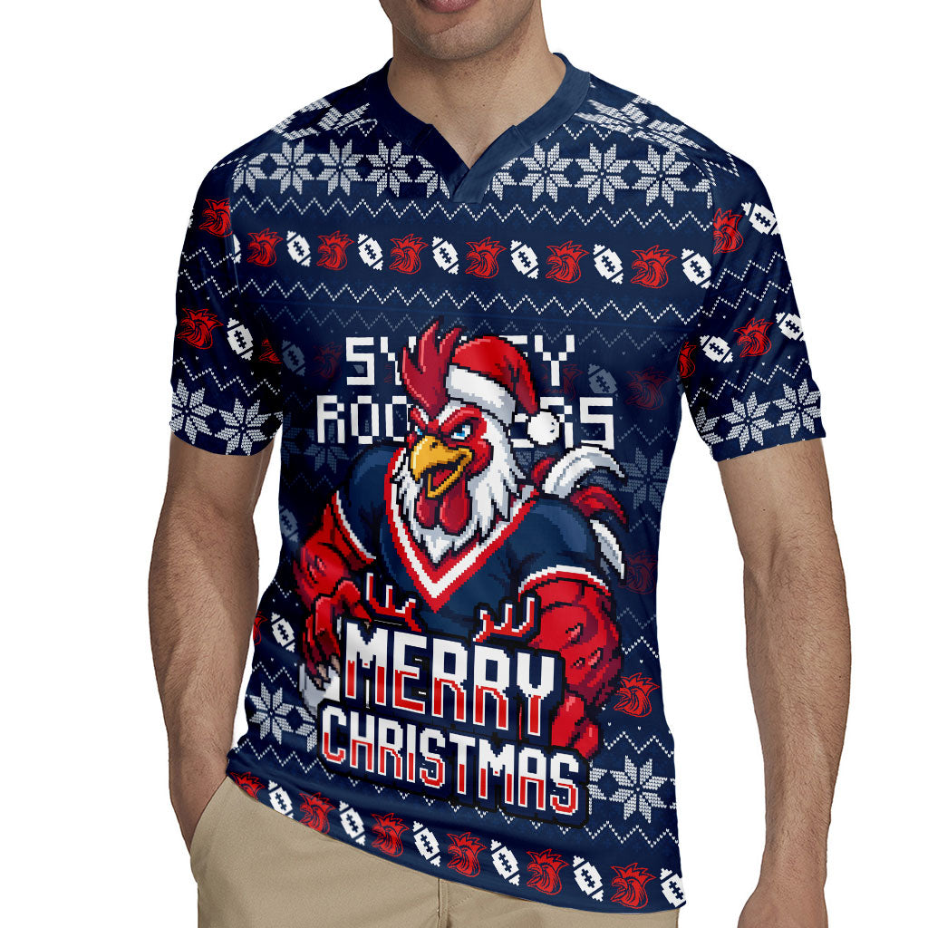 Personalized Sydney Roosters Christmas Rugby Jersey Australian Rugby Fans - Pixelated Ugly Xmas Pattern Mascot Santa