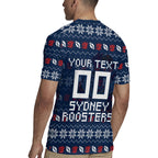 Personalized Sydney Roosters Christmas Rugby Jersey Australian Rugby Fans - Pixelated Ugly Xmas Pattern Mascot Santa