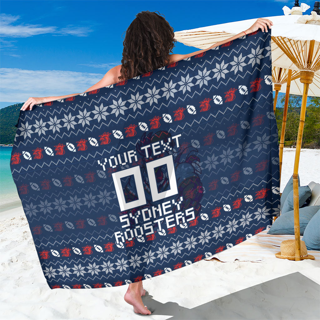 Personalized Sydney Roosters Christmas Sarong Australian Rugby Fans - Pixelated Ugly Xmas Pattern Mascot Santa