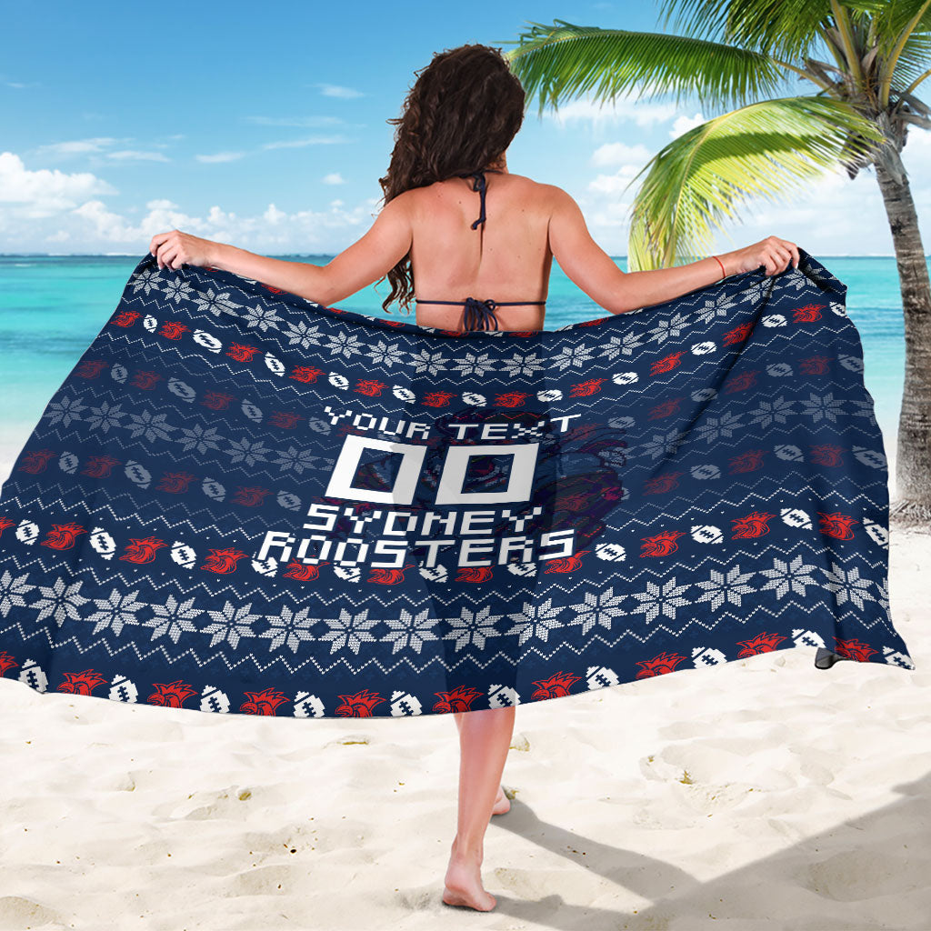 Personalized Sydney Roosters Christmas Sarong Australian Rugby Fans - Pixelated Ugly Xmas Pattern Mascot Santa