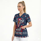 Personalized Sydney Roosters Christmas Scrub Top Australian Rugby Fans - Pixelated Ugly Xmas Pattern Mascot Santa