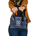 Personalized Sydney Roosters Christmas Shoulder Handbag Australian Rugby Fans - Pixelated Ugly Xmas Pattern Mascot Santa