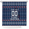 Personalized Sydney Roosters Christmas Shower Curtain Australian Rugby Fans - Pixelated Ugly Xmas Pattern Mascot Santa