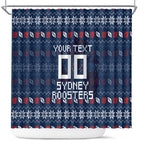 Personalized Sydney Roosters Christmas Shower Curtain Australian Rugby Fans - Pixelated Ugly Xmas Pattern Mascot Santa