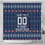 Personalized Sydney Roosters Christmas Shower Curtain Australian Rugby Fans - Pixelated Ugly Xmas Pattern Mascot Santa