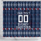 Personalized Sydney Roosters Christmas Shower Curtain Australian Rugby Fans - Pixelated Ugly Xmas Pattern Mascot Santa