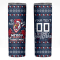 Personalized Sydney Roosters Christmas Skinny Tumbler Australian Rugby Fans - Pixelated Ugly Xmas Pattern Mascot Santa