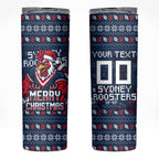 Personalized Sydney Roosters Christmas Skinny Tumbler Australian Rugby Fans - Pixelated Ugly Xmas Pattern Mascot Santa