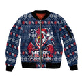 Personalized Sydney Roosters Christmas Sleeve Zip Bomber Jacket Australian Rugby Fans - Pixelated Ugly Xmas Pattern Mascot Santa