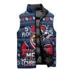 Personalized Sydney Roosters Christmas Sleeveless Puffer Jacket Australian Rugby Fans - Pixelated Ugly Xmas Pattern Mascot Santa
