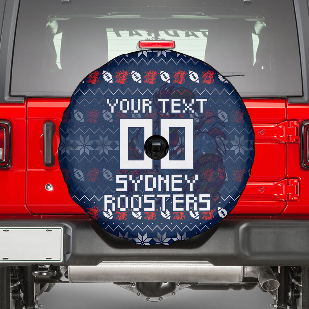 Personalized Sydney Roosters Christmas Spare Tire Cover Australian Rugby Fans - Pixelated Ugly Xmas Pattern Mascot Santa