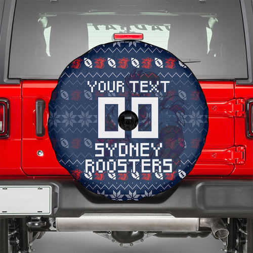 Personalized Sydney Roosters Christmas Spare Tire Cover Australian Rugby Fans - Pixelated Ugly Xmas Pattern Mascot Santa