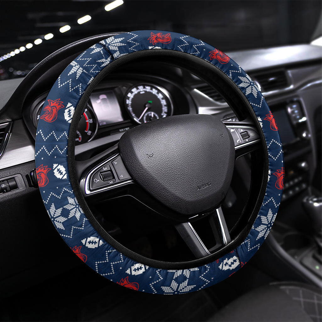 Sydney Roosters Christmas Steering Wheel Cover Australian Rugby Fans - Pixelated Ugly Xmas Pattern Mascot Santa