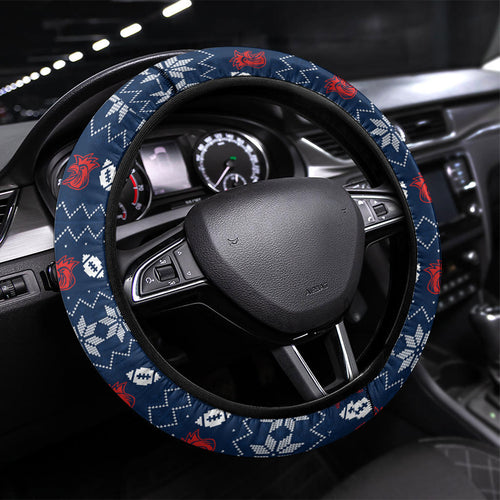 Sydney Roosters Christmas Steering Wheel Cover Australian Rugby Fans - Pixelated Ugly Xmas Pattern Mascot Santa