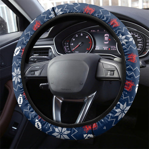 Sydney Roosters Christmas Steering Wheel Cover Australian Rugby Fans - Pixelated Ugly Xmas Pattern Mascot Santa
