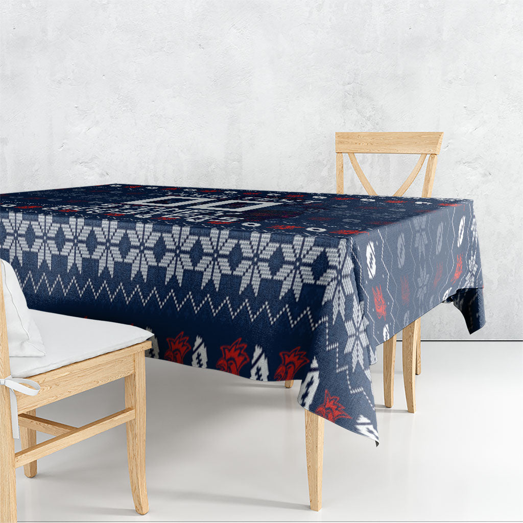 Personalized Sydney Roosters Christmas Tablecloth Australian Rugby Fans - Pixelated Ugly Xmas Pattern Mascot Santa