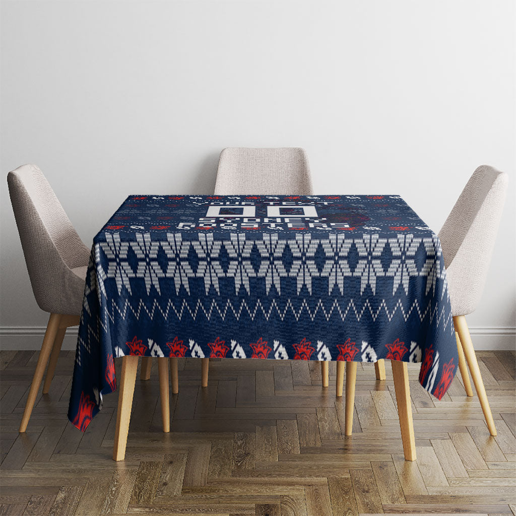 Personalized Sydney Roosters Christmas Tablecloth Australian Rugby Fans - Pixelated Ugly Xmas Pattern Mascot Santa