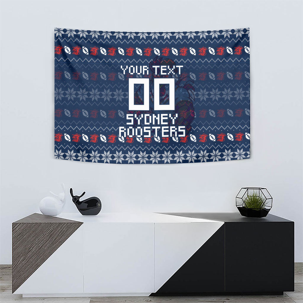 Personalized Sydney Roosters Christmas Tapestry Australian Rugby Fans - Pixelated Ugly Xmas Pattern Mascot Santa