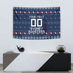 Personalized Sydney Roosters Christmas Tapestry Australian Rugby Fans - Pixelated Ugly Xmas Pattern Mascot Santa