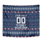 Personalized Sydney Roosters Christmas Tapestry Australian Rugby Fans - Pixelated Ugly Xmas Pattern Mascot Santa