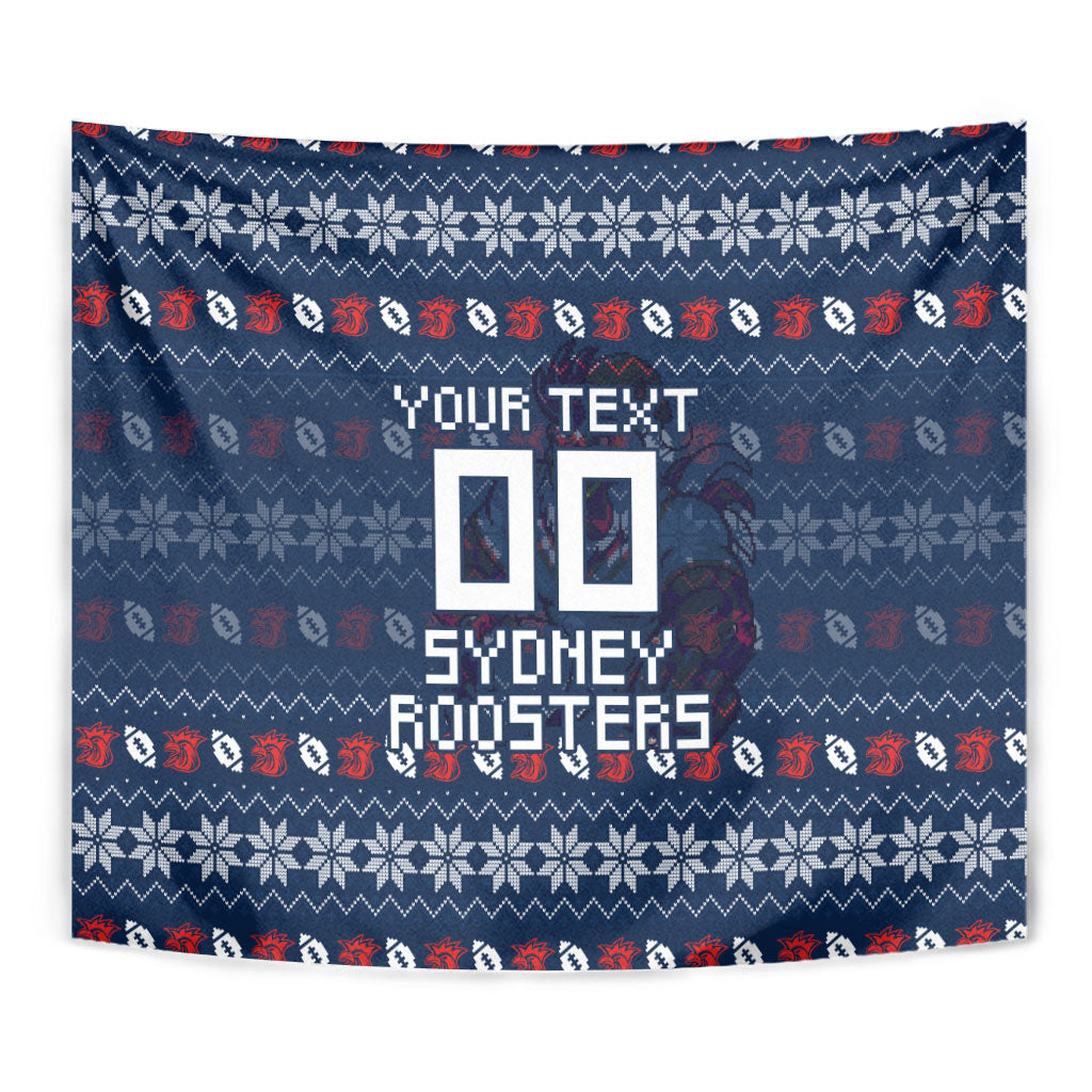 Personalized Sydney Roosters Christmas Tapestry Australian Rugby Fans - Pixelated Ugly Xmas Pattern Mascot Santa