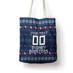 Personalized Sydney Roosters Christmas Tote Bag Australian Rugby Fans - Pixelated Ugly Xmas Pattern Mascot Santa