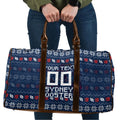 Personalized Sydney Roosters Christmas Travel Bag Australian Rugby Fans - Pixelated Ugly Xmas Pattern Mascot Santa