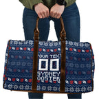 Personalized Sydney Roosters Christmas Travel Bag Australian Rugby Fans - Pixelated Ugly Xmas Pattern Mascot Santa