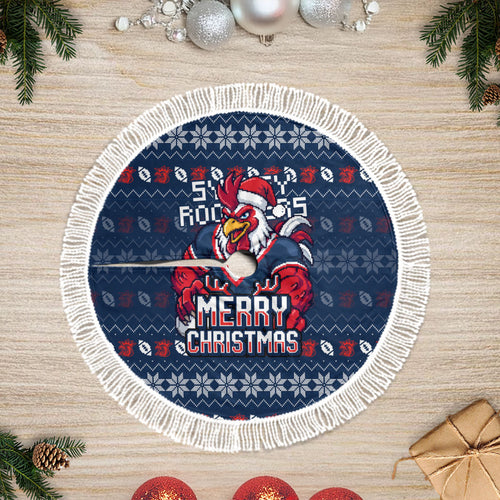 Sydney Roosters Christmas Tree Skirt Australian Rugby Fans - Pixelated Ugly Xmas Pattern Mascot Santa