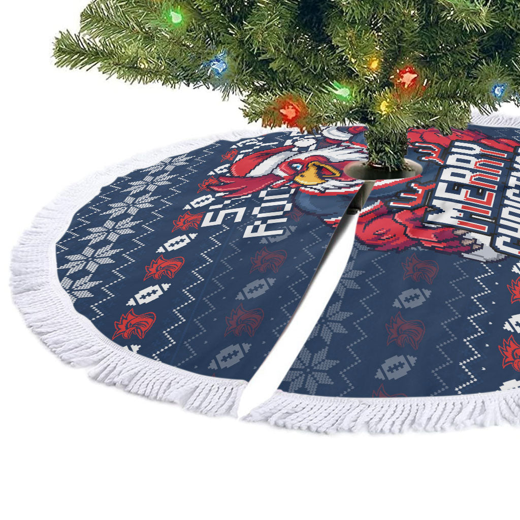 Sydney Roosters Christmas Tree Skirt Australian Rugby Fans - Pixelated Ugly Xmas Pattern Mascot Santa