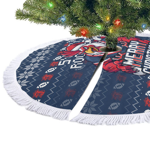 Sydney Roosters Christmas Tree Skirt Australian Rugby Fans - Pixelated Ugly Xmas Pattern Mascot Santa