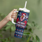 Personalized Sydney Roosters Christmas Tumbler With Handle Australian Rugby Fans - Pixelated Ugly Xmas Pattern Mascot Santa
