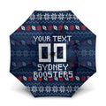 Personalized Sydney Roosters Christmas Umbrella Australian Rugby Fans - Pixelated Ugly Xmas Pattern Mascot Santa