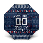 Personalized Sydney Roosters Christmas Umbrella Australian Rugby Fans - Pixelated Ugly Xmas Pattern Mascot Santa