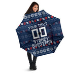 Personalized Sydney Roosters Christmas Umbrella Australian Rugby Fans - Pixelated Ugly Xmas Pattern Mascot Santa