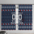 Personalized Sydney Roosters Christmas Window Curtain Australian Rugby Fans - Pixelated Ugly Xmas Pattern Mascot Santa