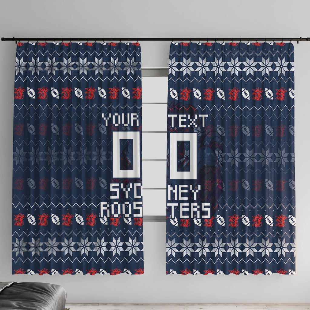 Personalized Sydney Roosters Christmas Window Curtain Australian Rugby Fans - Pixelated Ugly Xmas Pattern Mascot Santa