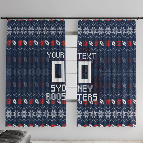 Personalized Sydney Roosters Christmas Window Curtain Australian Rugby Fans - Pixelated Ugly Xmas Pattern Mascot Santa
