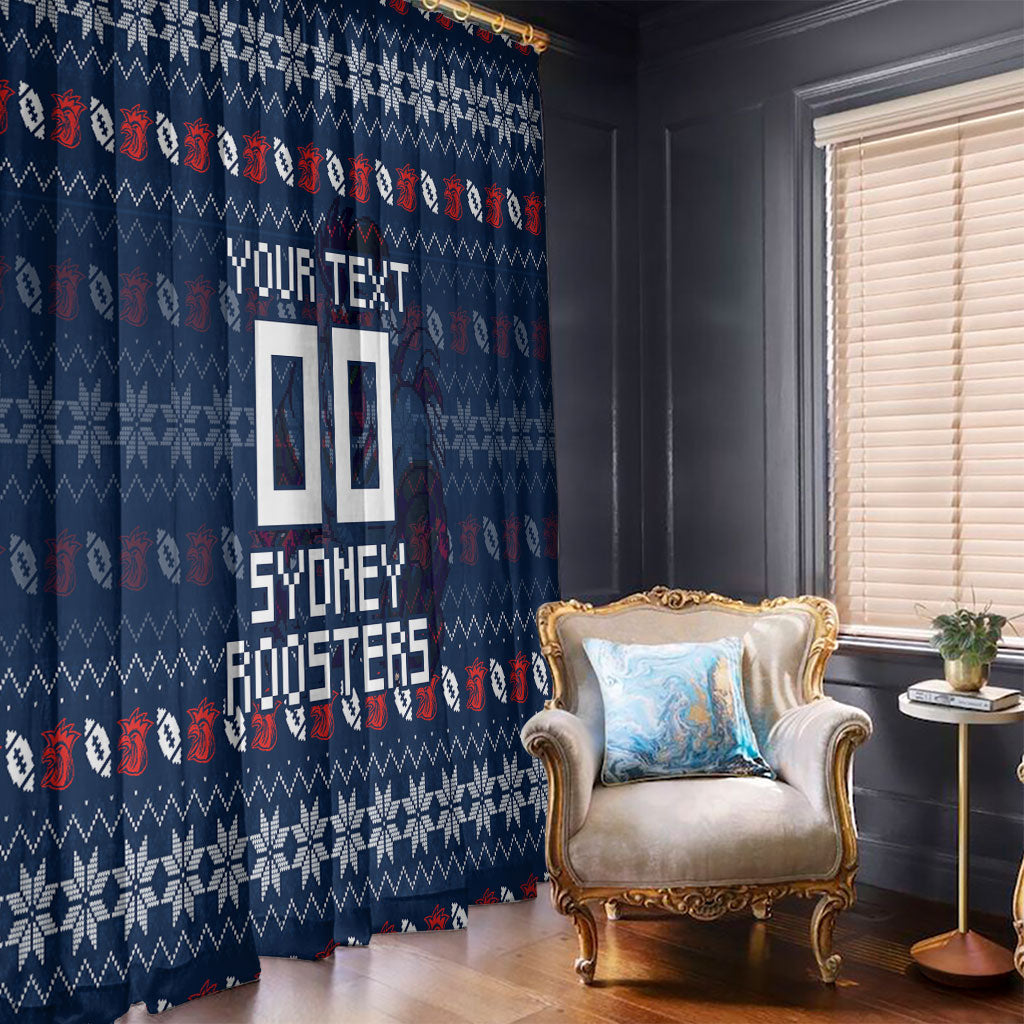 Personalized Sydney Roosters Christmas Window Curtain Australian Rugby Fans - Pixelated Ugly Xmas Pattern Mascot Santa