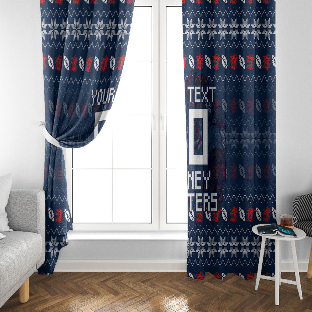 Personalized Sydney Roosters Christmas Window Curtain Australian Rugby Fans - Pixelated Ugly Xmas Pattern Mascot Santa