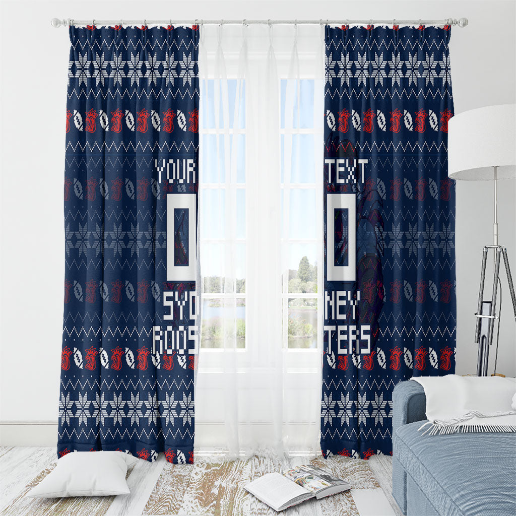Personalized Sydney Roosters Christmas Window Curtain Australian Rugby Fans - Pixelated Ugly Xmas Pattern Mascot Santa