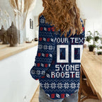 Personalized Sydney Roosters Christmas Women Casual Shirt Australian Rugby Fans - Pixelated Ugly Xmas Pattern Mascot Santa