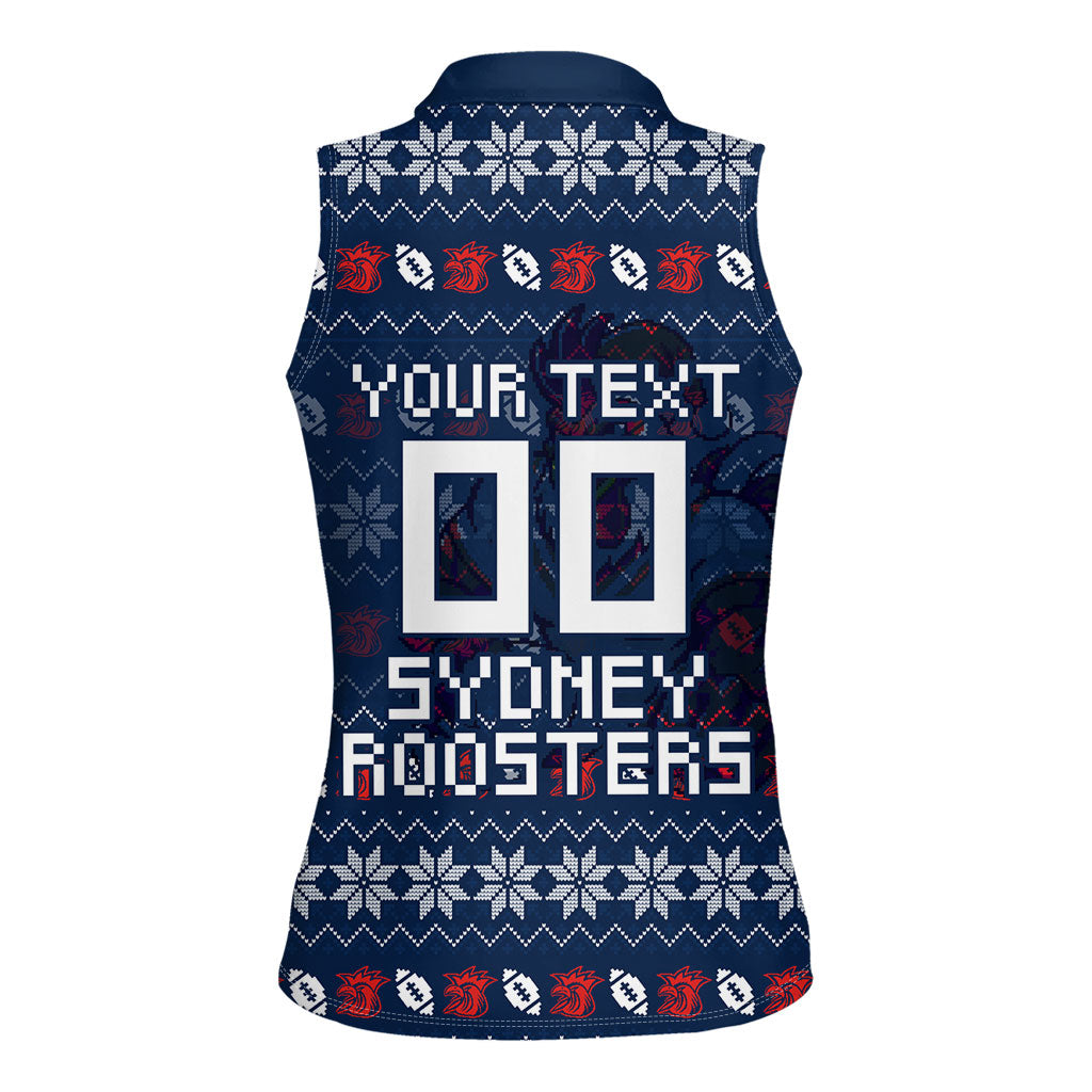 Personalized Sydney Roosters Christmas Women Sleeveless Polo Shirt Australian Rugby Fans - Pixelated Ugly Xmas Pattern Mascot Santa