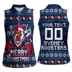 Personalized Sydney Roosters Christmas Women Sleeveless Polo Shirt Australian Rugby Fans - Pixelated Ugly Xmas Pattern Mascot Santa