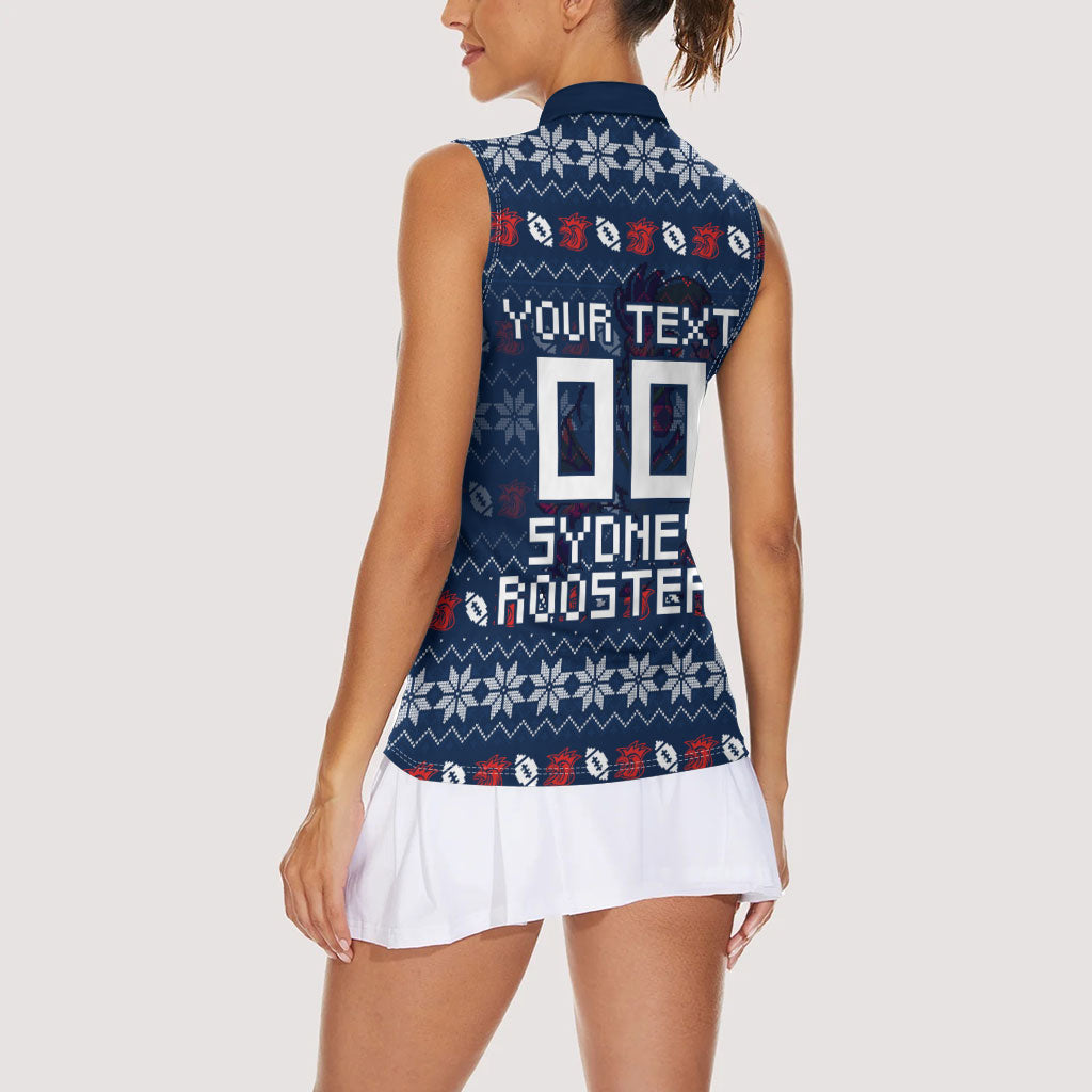 Personalized Sydney Roosters Christmas Women Sleeveless Polo Shirt Australian Rugby Fans - Pixelated Ugly Xmas Pattern Mascot Santa