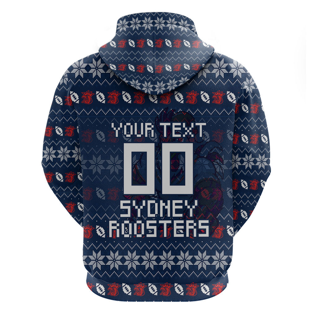 Personalized Sydney Roosters Christmas Zip Hoodie Australian Rugby Fans - Pixelated Ugly Xmas Pattern Mascot Santa