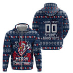 Personalized Sydney Roosters Christmas Zip Hoodie Australian Rugby Fans - Pixelated Ugly Xmas Pattern Mascot Santa