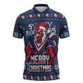 Personalized Sydney Roosters Christmas Zipper Polo Shirt Australian Rugby Fans - Pixelated Ugly Xmas Pattern Mascot Santa