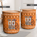 Personalized Wests Tigers Christmas Laundry Basket Australian Rugby Fans - Pixelated Ugly Xmas Pattern Mascot Santa