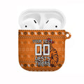 Personalized Wests Tigers Christmas AirPods Case Australian Rugby Fans - Pixelated Ugly Xmas Pattern Mascot Santa